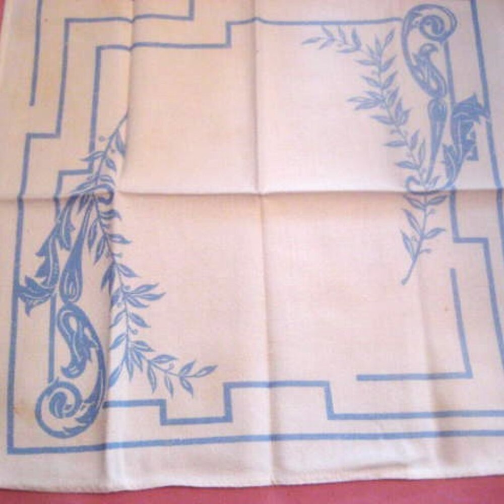 Vintage Linen Napkins Set Of 6 Blue & White 1950s 15" By 15"